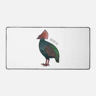Crested partridge bird cartoon illustration desk mat