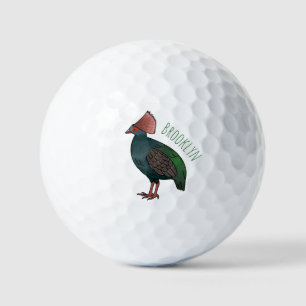 Crested partridge bird cartoon illustration golf balls