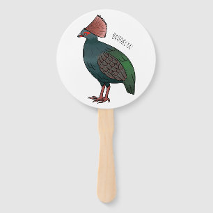 Crested partridge bird cartoon illustration hand fan