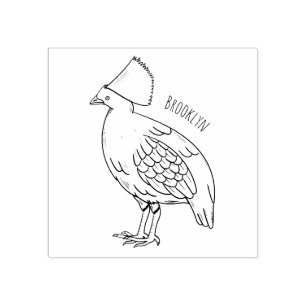 Crested partridge bird cartoon illustration rubber stamp