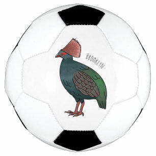 Crested partridge bird cartoon illustration soccer ball