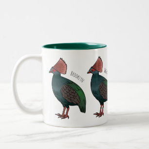 Crested partridge bird cartoon illustration Two-Tone coffee mug