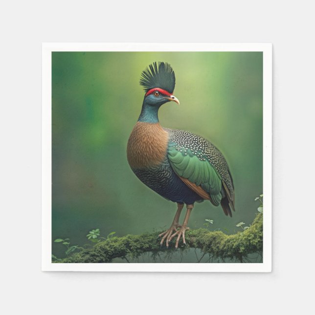 Crested Partridge On a Moss-covered Branch Napkin (Front)