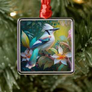 Crested Teal Winged Jay Metal Ornament