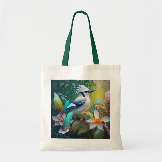 Crested Teal Winged Jay Tote Bag (Front)