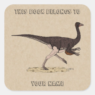 Cretaceous Dinosaur Ornithomimus Bookplate Square Sticker
