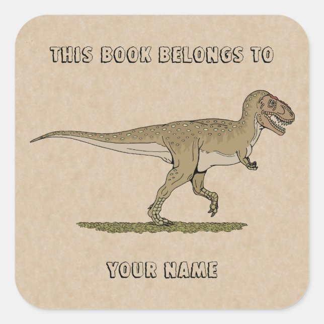 Cretaceous Dinosaur Tyrannosaurus rex Bookplate Square Sticker (Front)