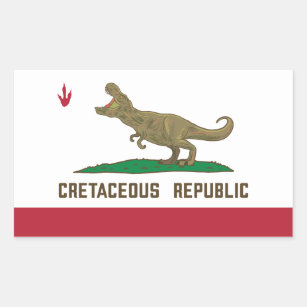 Cretaceous Republic California Flag T-rex Dinosaur Rectangular Sticker