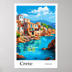 Crete Greece Art Vintage Travel Illustration Poster