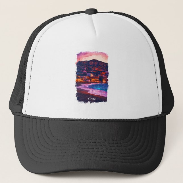 Crete Greece Greek Island Watercolor Painting Trucker Hat (Front)