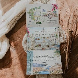 Crete, Greece   Illustrated Wedding Tri-Fold Invitation