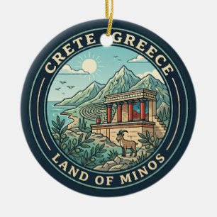 Crete Greece Illustration Travel Art Badge Ceramic Ornament