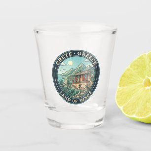 Crete Greece Illustration Travel Art Badge Shot Glass
