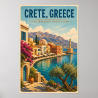 Crete Greece Illustration Travel Art Vintage
