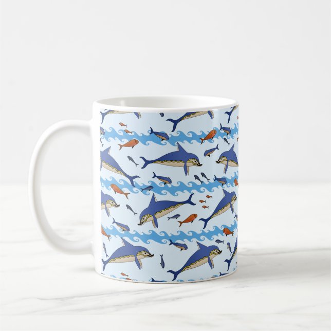 Crete Greece Minoan Dolphins & Marine Life Pattern Coffee Mug (Left)