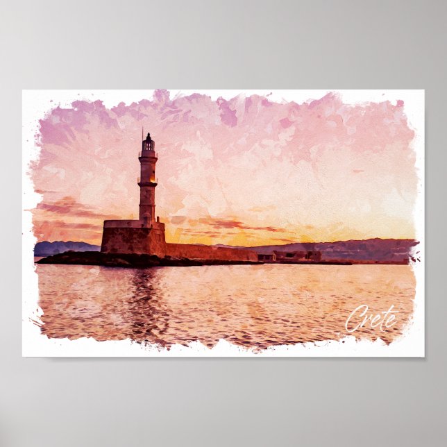 Crete Greece Oil Paint Sunset Art Poster (Front)
