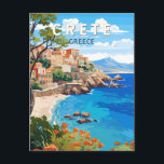 Crete Greece Travel Art Vintage Postcard<br><div class="desc">Crete retro vector travel design. Crete is the largest island in Greece,  and the fifth largest one in the Mediterranean Sea.</div>