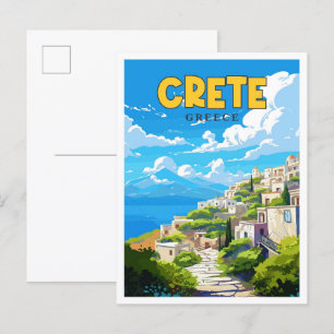 Crete Greece vintage travel illustration Postcard