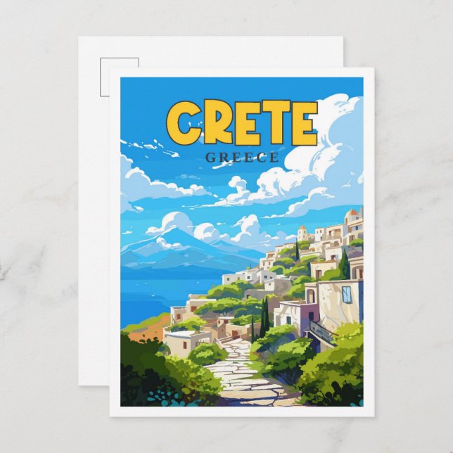Crete Greece vintage travel illustration Postcard (Front/Back)
