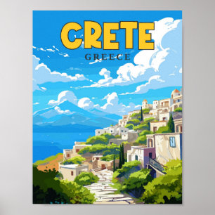 Crete Greece vintage travel illustration Poster