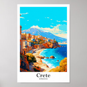 Crete Greece Vintage Travel Portrait  Poster