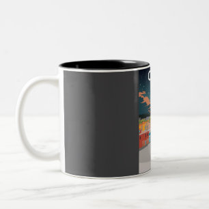 Crete Greece vintage travel poster at night Two-Tone Coffee Mug