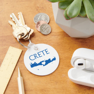 Crete Map with Heart Blue and White Key Ring