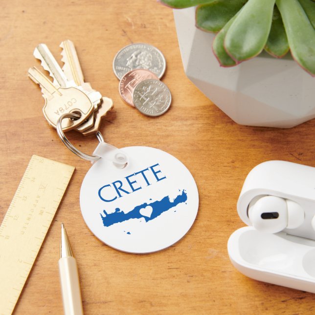 Crete Map with Heart Blue and White Key Ring (Desk)
