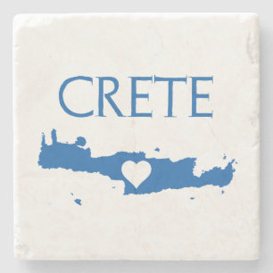 Crete Map with Heart Blue and White Stone Coaster