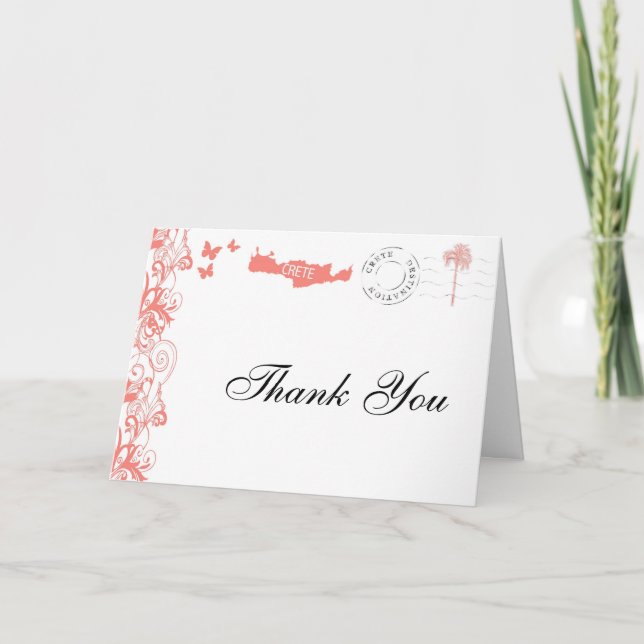 Crete Thank You Card In Coral Pink And White (Front)