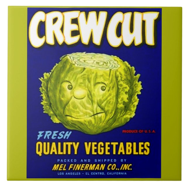 Crew Cut vegetable crate label Ceramic Tile (Front)