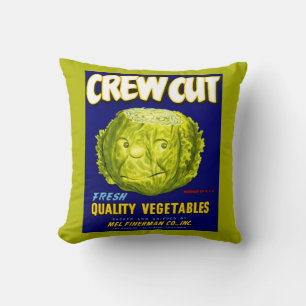 Crew Cut vegetable crate label print Cushion