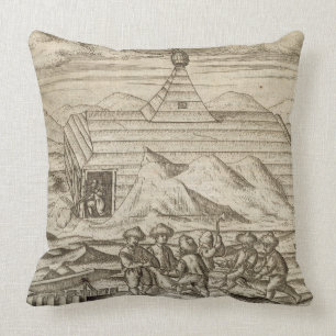Crew killing and skinning bears, outside the cabi cushion