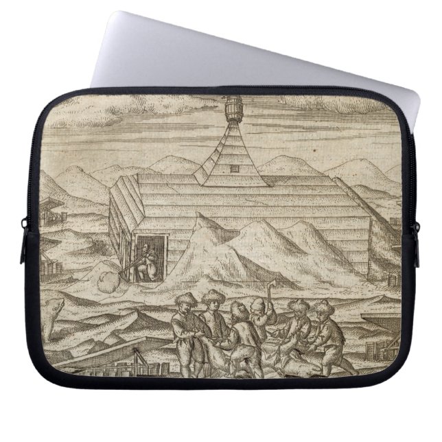 Crew killing and skinning bears, outside  the cabi laptop sleeve (Front)