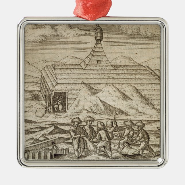 Crew killing and skinning bears, outside  the cabi metal ornament (Front)