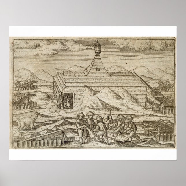 Crew killing and skinning bears, outside  the cabi poster (Front)