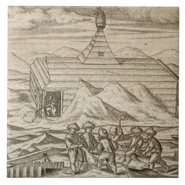 Crew killing and skinning bears, outside  the cabi tile (Front)