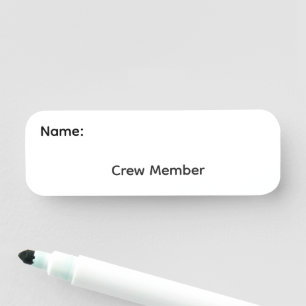 Crew Member Reusable Dry Erase Name Tag Pinback