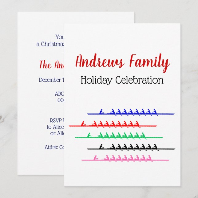 Crew Race Rowers Rowing - Up to Five Boats Invitation (Front/Back)