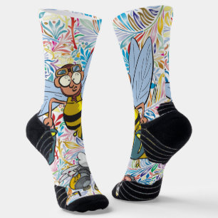 Crew Socks Colourful Floral Bumblebee Painting