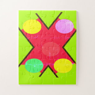 Crew Socks GIANT DOTS YELLOW RED BRIGHT GREEN Jigsaw Puzzle