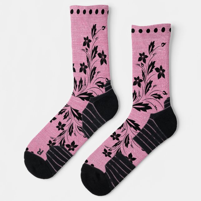Crew Socks Pink & Black Design (Left)
