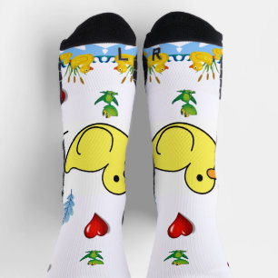 Crew Socks Yellow Chick Red Hearts 