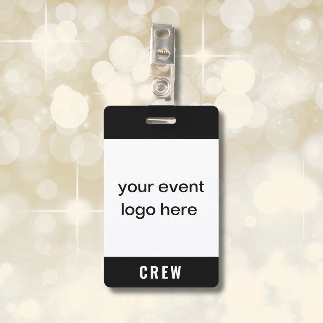 Crew Staff Event Badge ID Badge (Modern black and white crew badge for special event with logo. Name and date on back.)