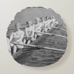 CREW TEAMvintage, sport, row, team, boat, retro, c Round Cushion