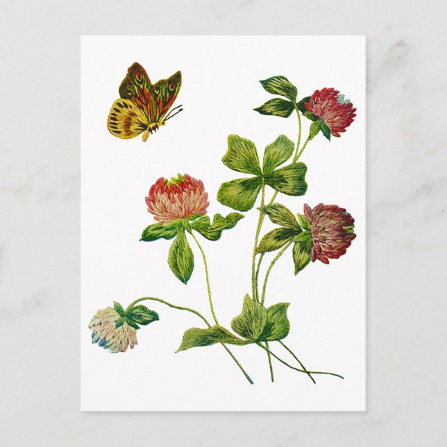 Crewel Embroidered Irish Clover Postcard (Front)