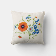 Crewel Embroidery Floral Ivory Throw Pillow