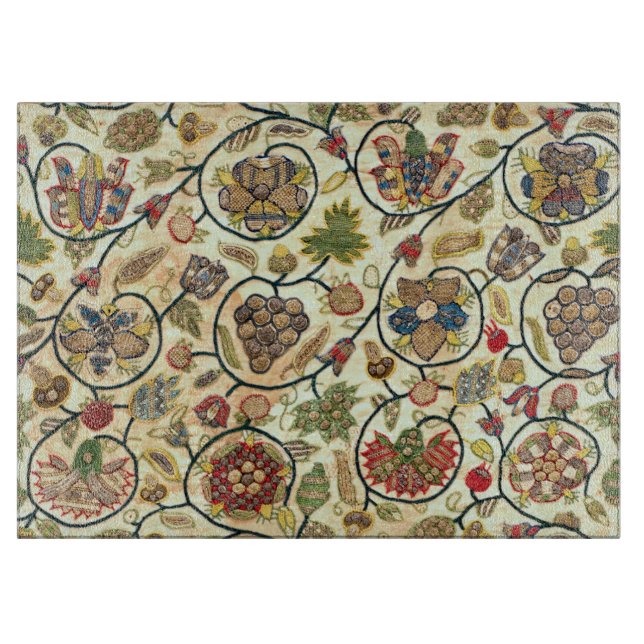 Crewel Work Embroidery Fruit and Flowers Cutting Board (Front)