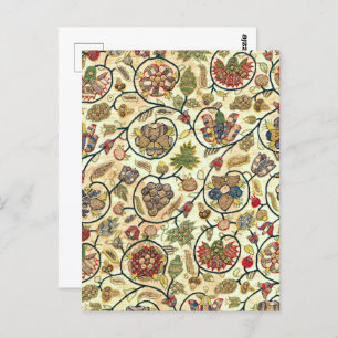 Crewel Work Embroidery Fruit and Flowers Postcard