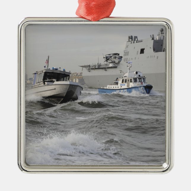 Crews from the coast guard and police departmen metal ornament (Front)